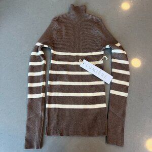 Lumiere, Size S, Fitted Brown & Cream Striped Sweater